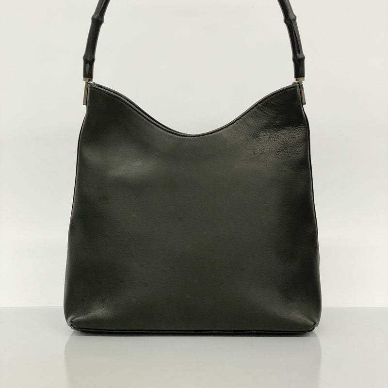 【5he5143-h】グッチ ハンドバッグ バンブー 001 3244 レザー ブラック シルバー金具【中古】レディース