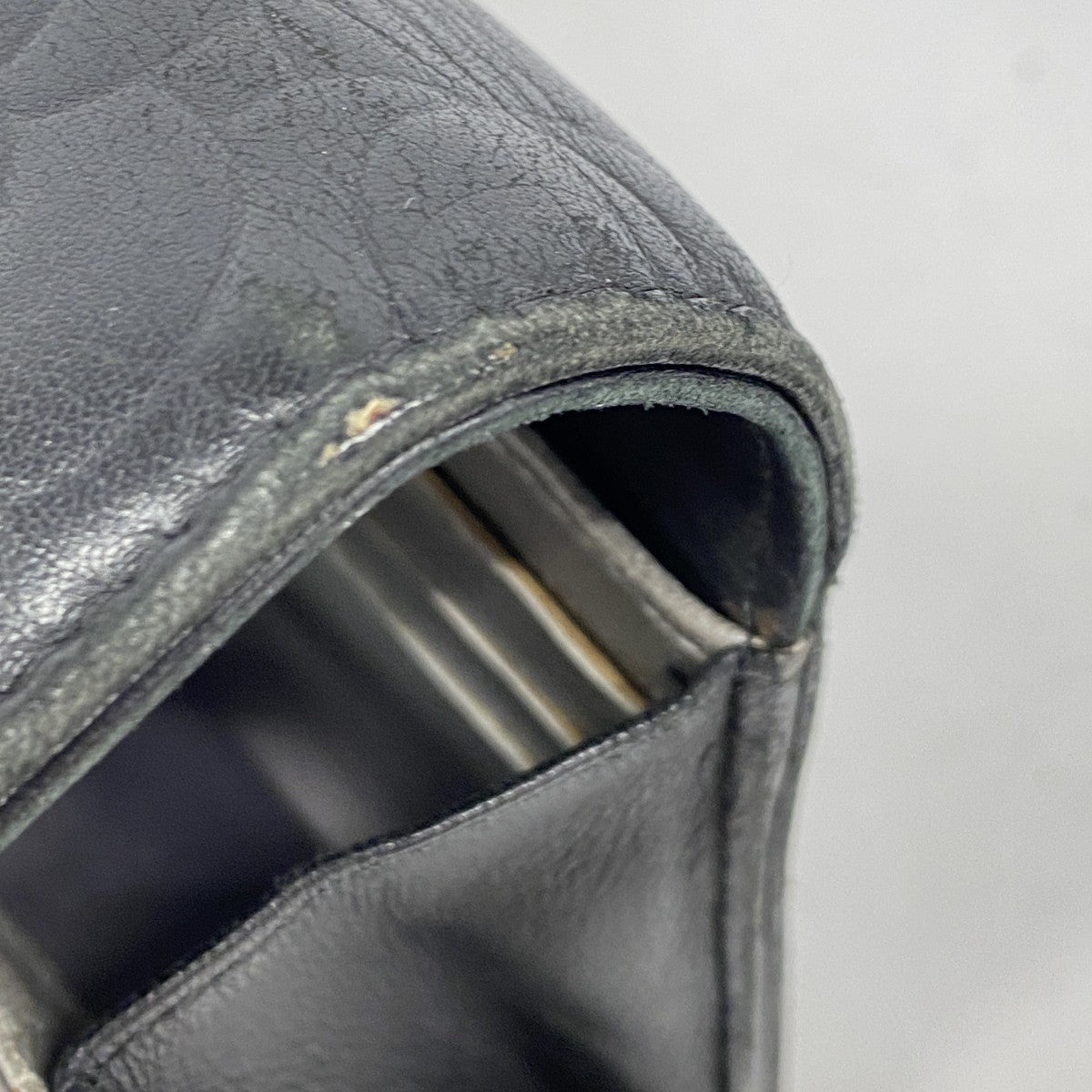 【5he5174-h】シャネル 長財布 カメリア ラムスキン ブラック シルバー金具【中古】レディース