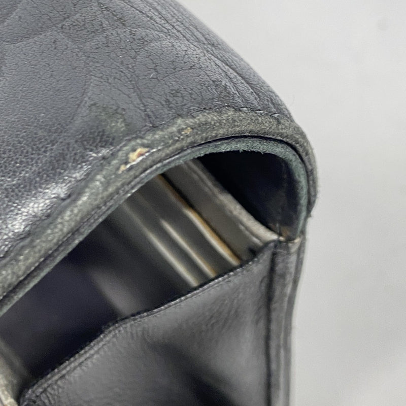 【5he5174-h】シャネル 長財布 カメリア ラムスキン ブラック シルバー金具【中古】レディース