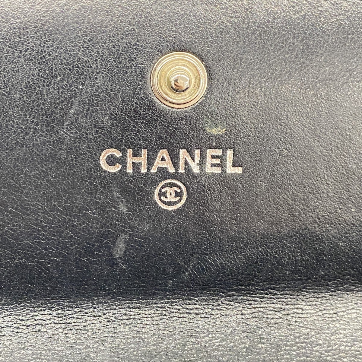 【5he5174-h】シャネル 長財布 カメリア ラムスキン ブラック シルバー金具【中古】レディース