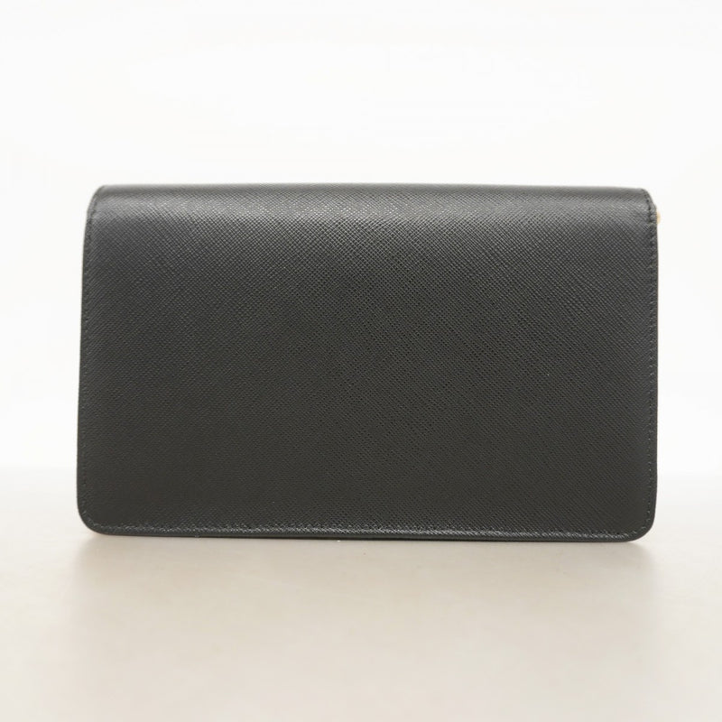【5he5715】プラダ ショルダーウォレット サフィアーノ レザー ブラック ゴールド金具【中古】レディース