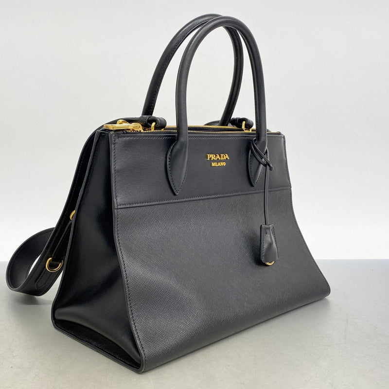 【5he5183-h】プラダ ハンドバッグ サフィアーノ レザー ブラック ゴールド金具【中古】レディース