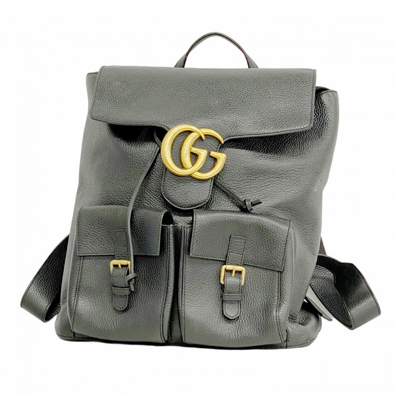 【5he5216-h】グッチ リュック・デイパック GGマーモント 429007 レザー ブラック ゴールド金具【中古】メンズ レディース ユニセックス