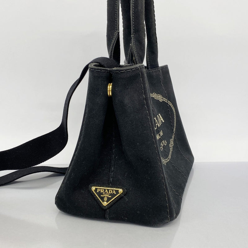 【5he5252-h】プラダ ハンドバッグ カナパ キャンバス ブラック ゴールド金具【中古】レディース