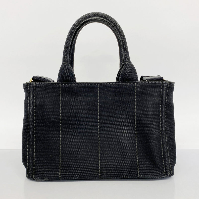 【5he5252-h】プラダ ハンドバッグ カナパ キャンバス ブラック ゴールド金具【中古】レディース