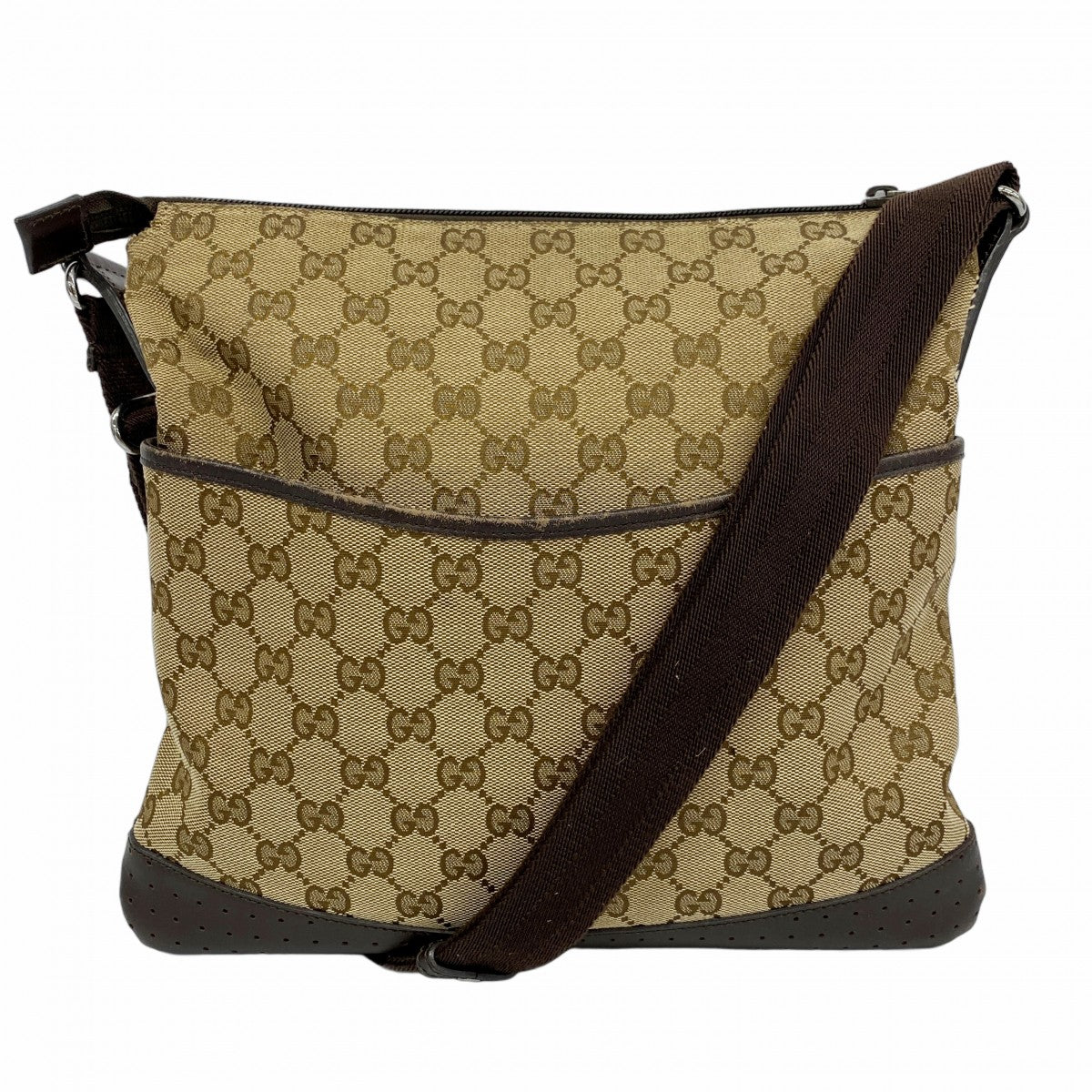 【5he5254-h】グッチ ショルダーバッグ GGキャンバス 145857 キャンバス ブラウン シルバー金具【中古】レディース