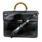 【5he5255-h】グッチ ブリーフケース バンブー 015 1046 3304 エナメル ブラック シルバー金具【中古】メンズ