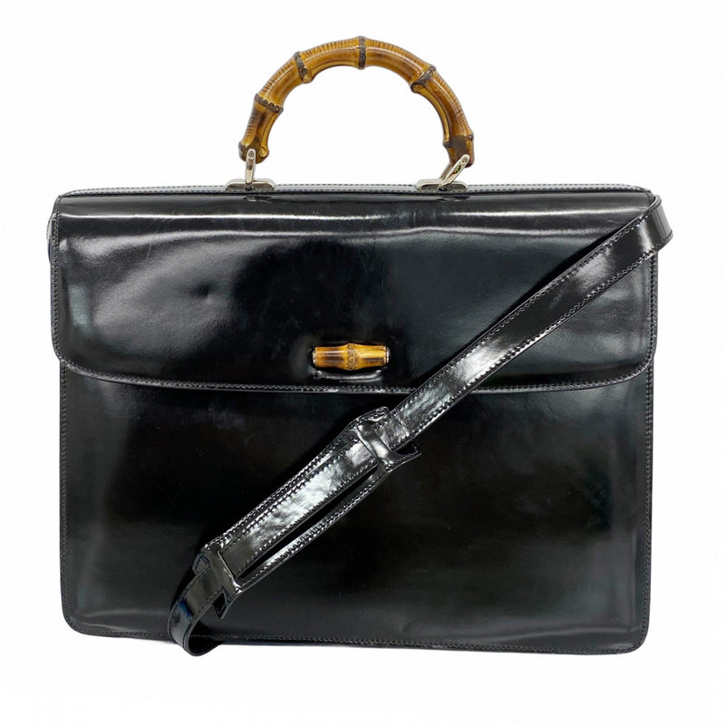 【5he5255-h】グッチ ブリーフケース バンブー 015 1046 3304 エナメル ブラック シルバー金具【中古】メンズ