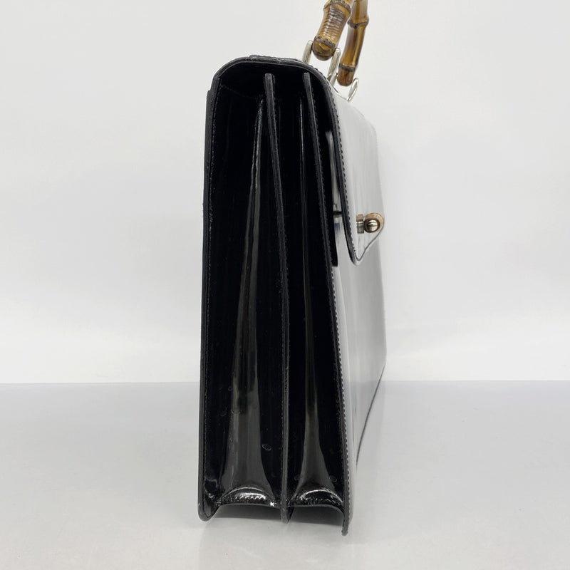 【5he5255-h】グッチ ブリーフケース バンブー 015 1046 3304 エナメル ブラック シルバー金具【中古】メンズ