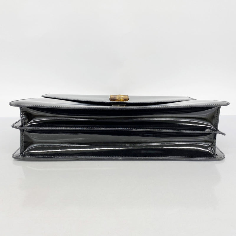 【5he5255-h】グッチ ブリーフケース バンブー 015 1046 3304 エナメル ブラック シルバー金具【中古】メンズ