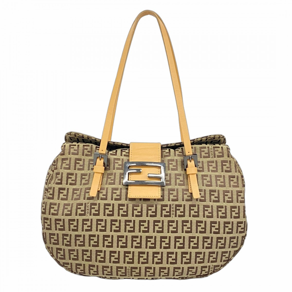 【5he5261-h】フェンディ ハンドバッグ ズッキーノ ナイロンキャンバス ブラウン シルバー金具【中古】レディース