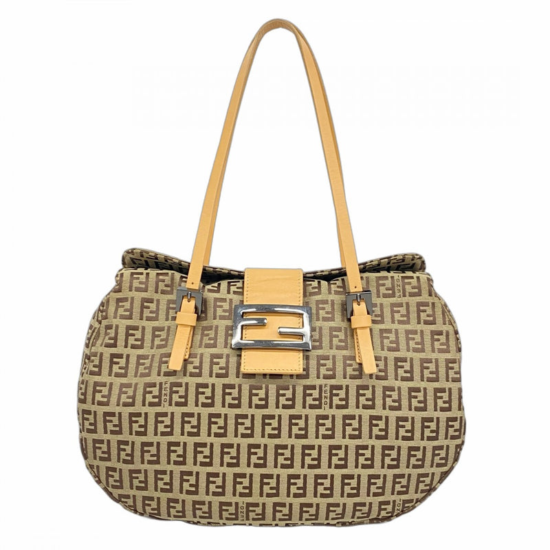 【5he5261-h】フェンディ ハンドバッグ ズッキーノ ナイロンキャンバス ブラウン シルバー金具【中古】レディース