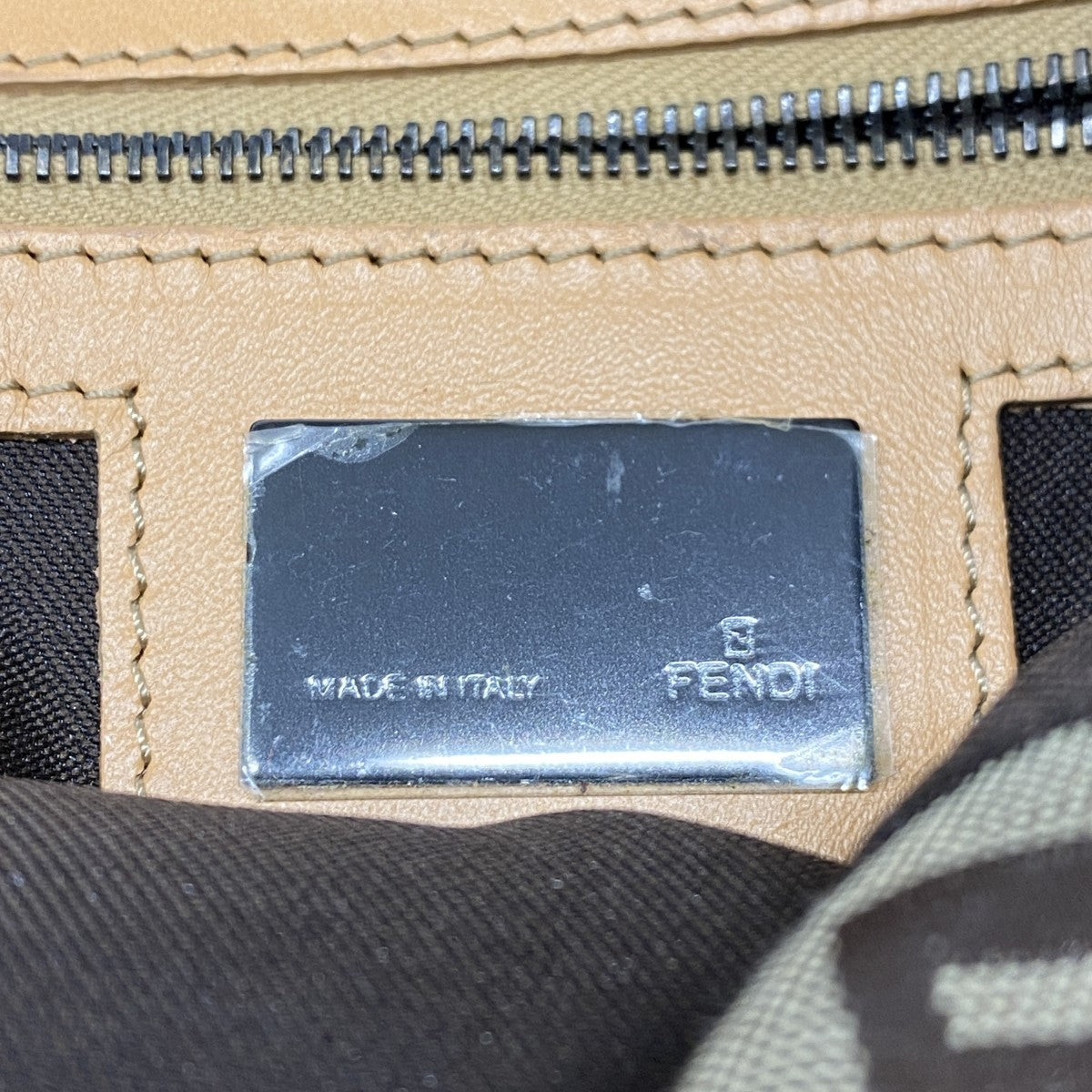 【5he5261-h】フェンディ ハンドバッグ ズッキーノ ナイロンキャンバス ブラウン シルバー金具【中古】レディース