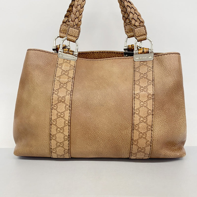 【5he5281-h】グッチ トートバッグ バンブー グッチシマ 232947 レザー ブラウン シルバー金具【中古】レディース