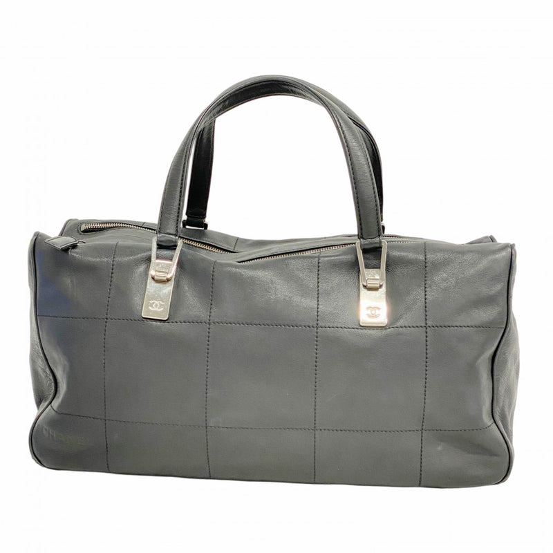 【5he5298-h】シャネル ハンドバッグ チョコバー ラムスキン ブラック シルバー金具【中古】レディース