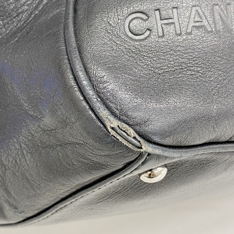 【5he5298-h】シャネル ハンドバッグ チョコバー ラムスキン ブラック シルバー金具【中古】レディース