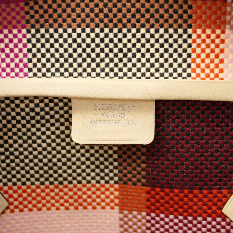 【5he5329-h】エルメス ハンドバッグ ヴィクトリア3 35 キャンバス マルチカラー シルバー金具 B刻印【中古】レディース