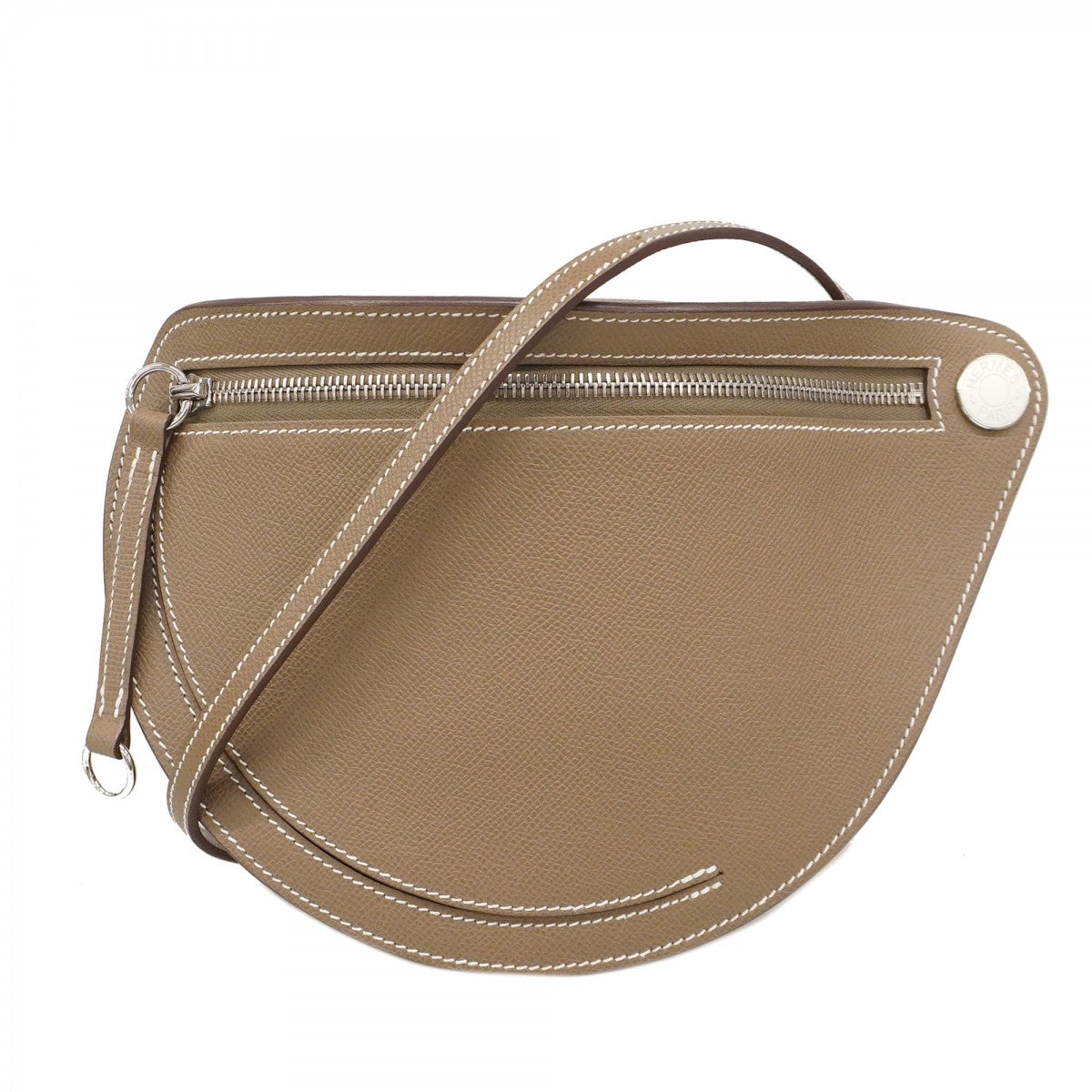 【5he5340-h】エルメス ショルダーバッグ プティットコース ヴォーエプソン エトゥープ シルバー金具 W刻印【中古】レディース