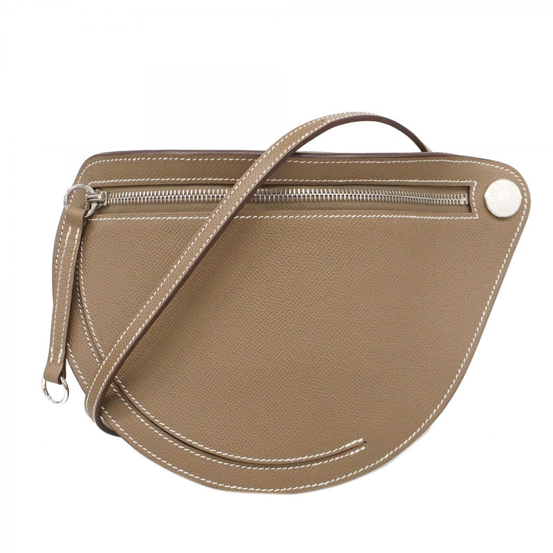 【5he5340-h】エルメス ショルダーバッグ プティットコース ヴォーエプソン エトゥープ シルバー金具 W刻印【中古】レディース