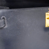 【5he5342-h】エルメス ハンドバッグ ケリー28 ボックスカーフ ネイビー ゴールド金具 ○O刻印【中古】レディース