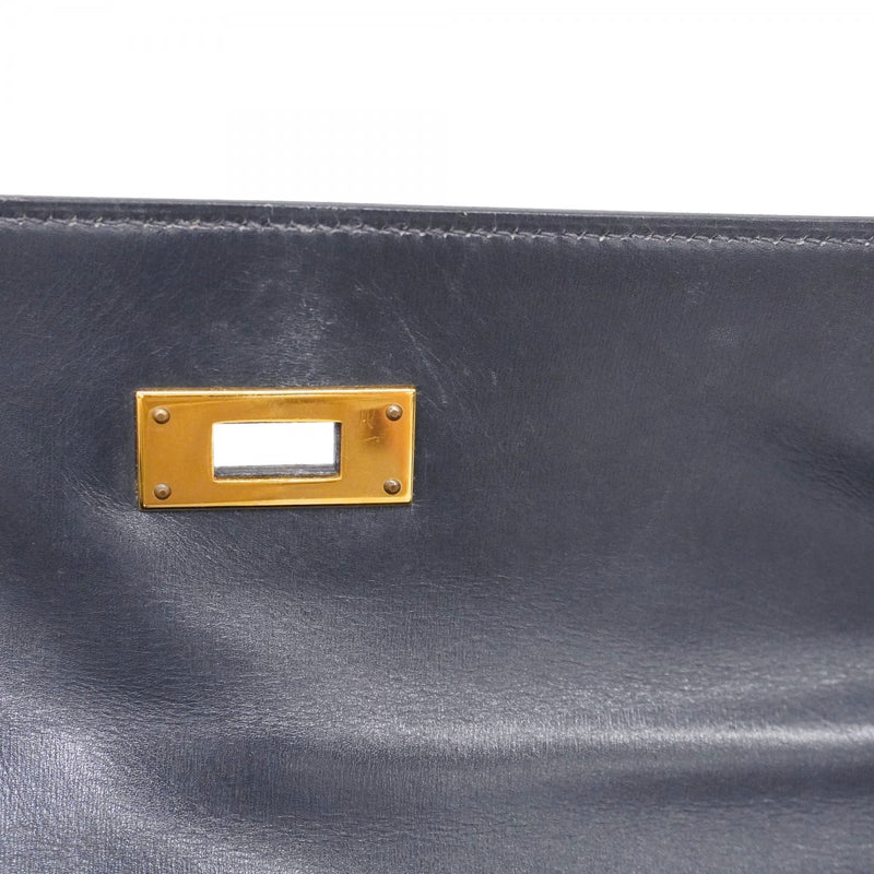 【5he5342-h】エルメス ハンドバッグ ケリー28 ボックスカーフ ネイビー ゴールド金具 ○O刻印【中古】レディース
