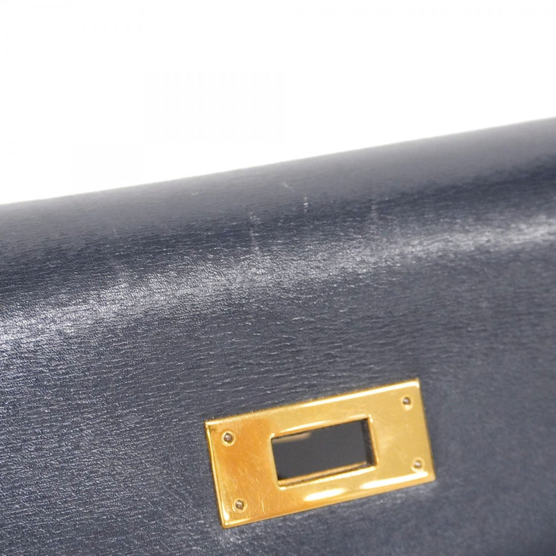 【5he5342-h】エルメス ハンドバッグ ケリー28 ボックスカーフ ネイビー ゴールド金具 ○O刻印【中古】レディース