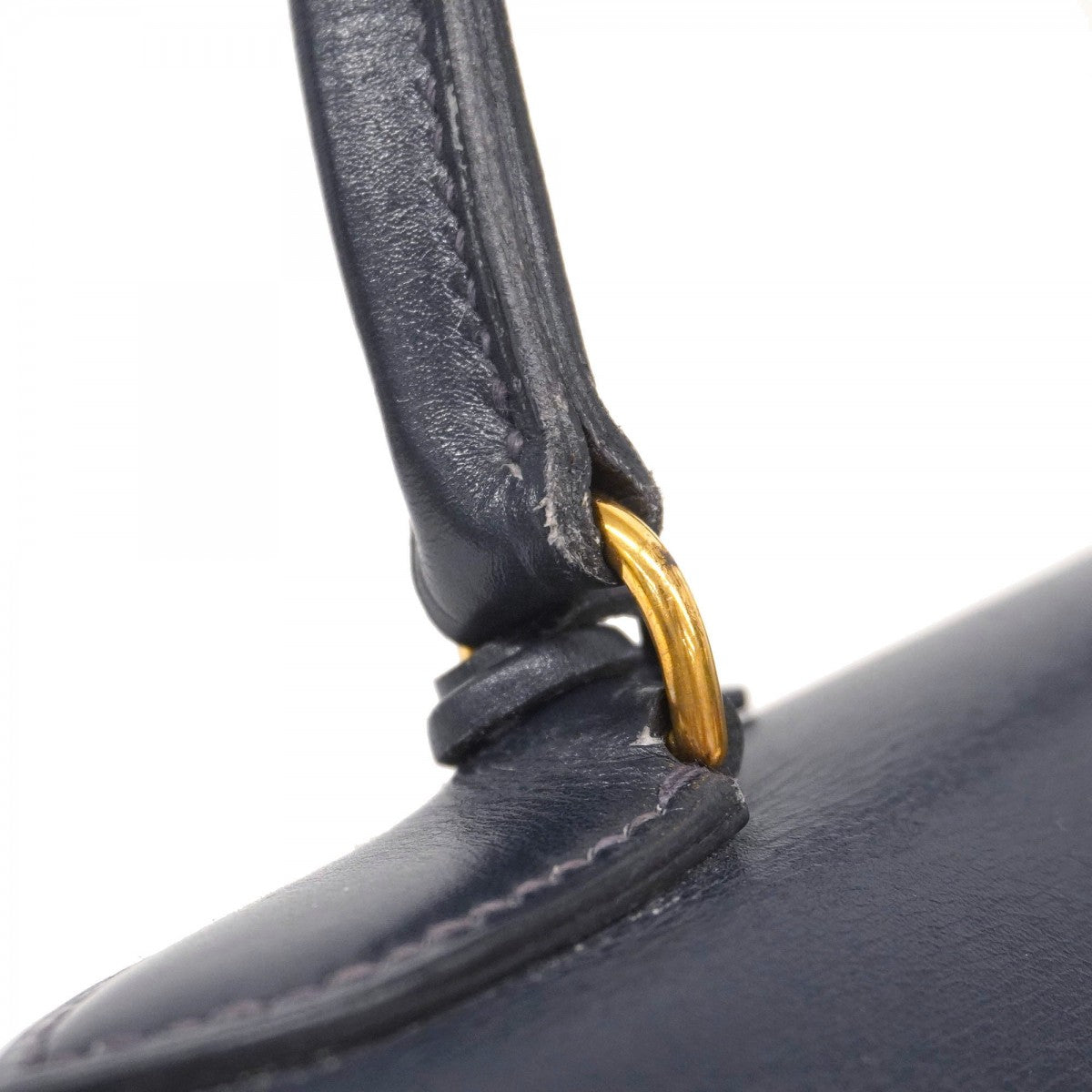 【5he5342-h】エルメス ハンドバッグ ケリー28 ボックスカーフ ネイビー ゴールド金具 ○O刻印【中古】レディース