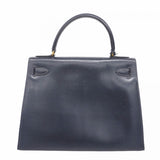 【5he5342-h】エルメス ハンドバッグ ケリー28 ボックスカーフ ネイビー ゴールド金具 ○O刻印【中古】レディース