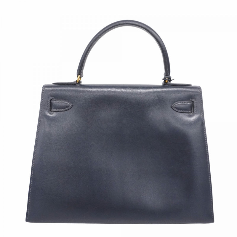 【5he5342-h】エルメス ハンドバッグ ケリー28 ボックスカーフ ネイビー ゴールド金具 ○O刻印【中古】レディース