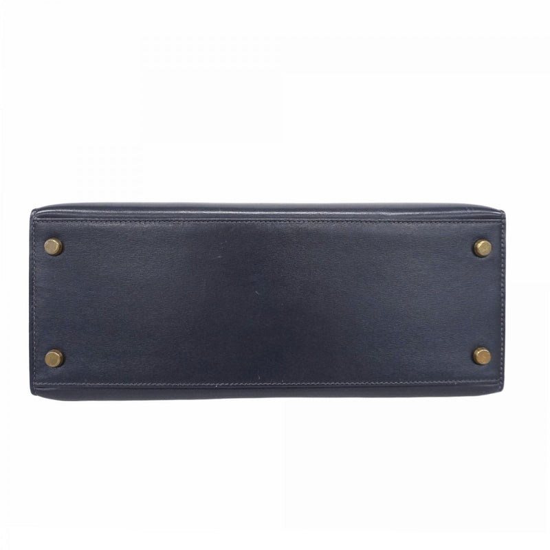 【5he5342-h】エルメス ハンドバッグ ケリー28 ボックスカーフ ネイビー ゴールド金具 ○O刻印【中古】レディース