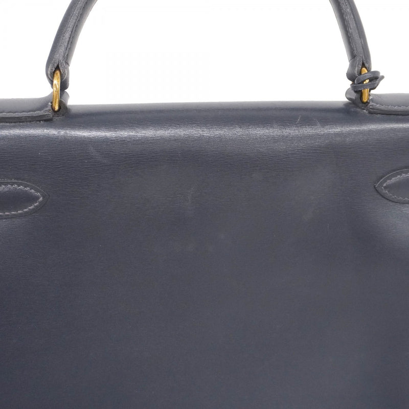 【5he5342-h】エルメス ハンドバッグ ケリー28 ボックスカーフ ネイビー ゴールド金具 ○O刻印【中古】レディース