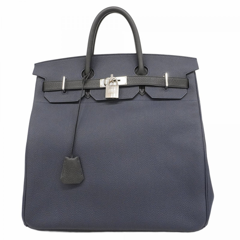 【5he5344-h】エルメス ハンドバッグ オータクロア40 トゴ ブラック ブルーニュイ シルバー金具 C刻印【中古】メンズ