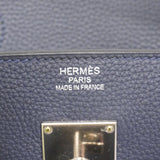 【5he5344-h】エルメス ハンドバッグ オータクロア40 トゴ ブラック ブルーニュイ シルバー金具 C刻印【中古】メンズ