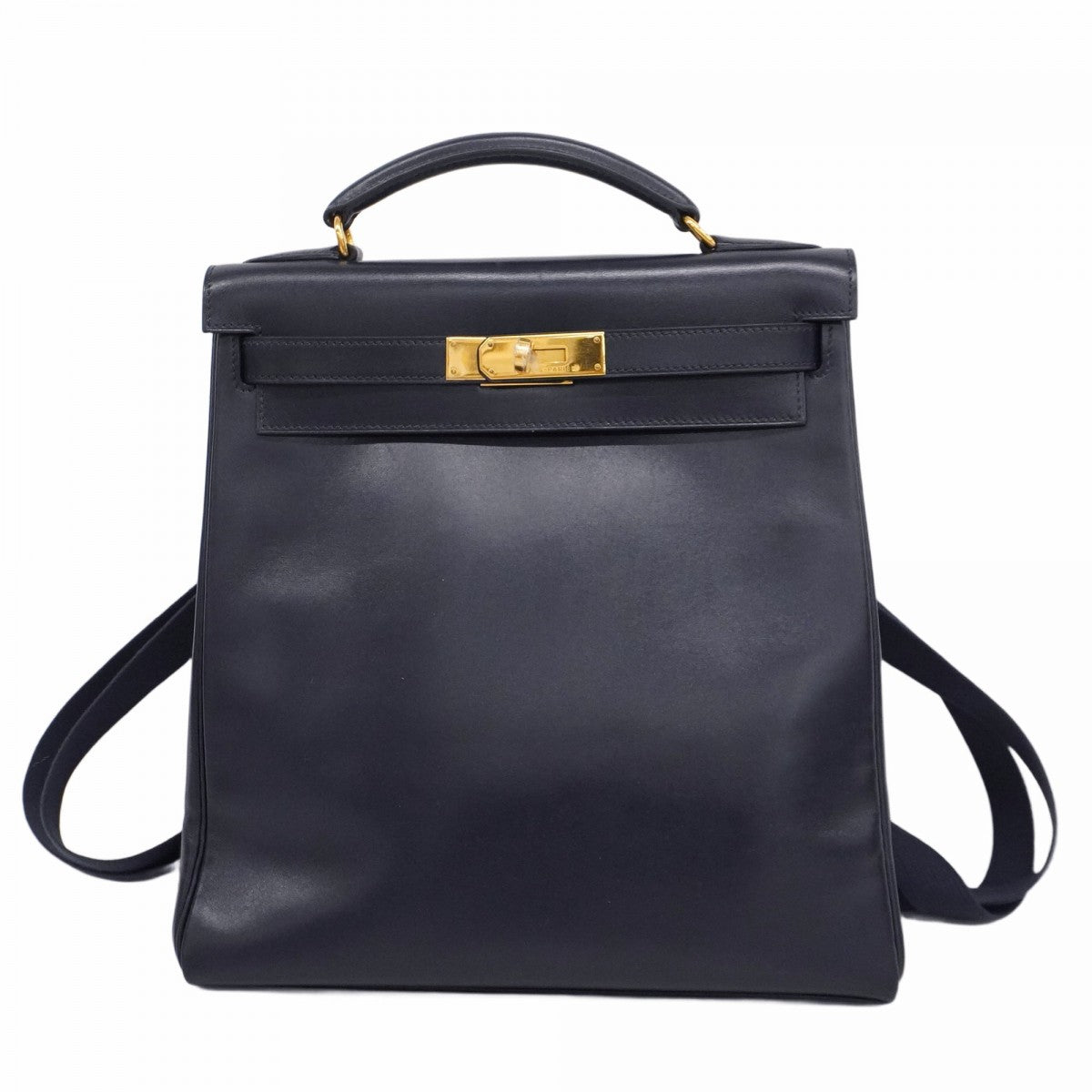 【5he5345-h】エルメス リュック・デイパック ケリーアドGM ボックスカーフ ネイビー ゴールド金具 □C刻印【中古】レディース