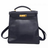 【5he5345-h】エルメス リュック・デイパック ケリーアドGM ボックスカーフ ネイビー ゴールド金具 □C刻印【中古】レディース