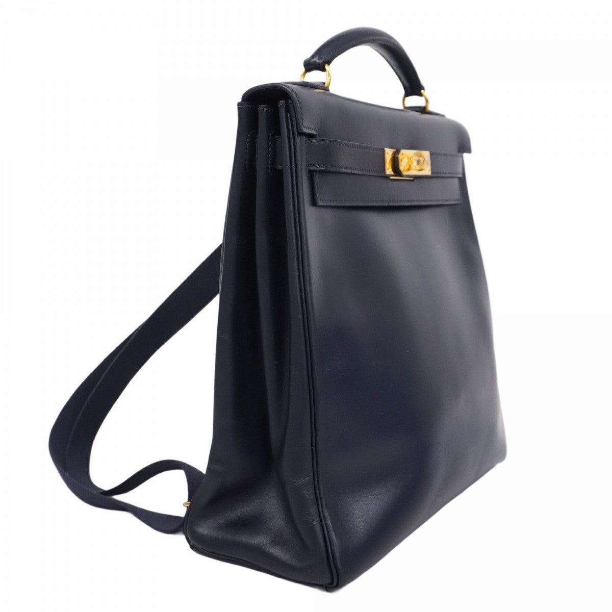 【5he5345-h】エルメス リュック・デイパック ケリーアドGM ボックスカーフ ネイビー ゴールド金具 □C刻印【中古】レディース