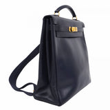 【5he5345-h】エルメス リュック・デイパック ケリーアドGM ボックスカーフ ネイビー ゴールド金具 □C刻印【中古】レディース