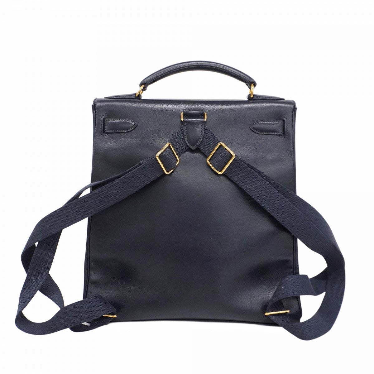 【5he5345-h】エルメス リュック・デイパック ケリーアドGM ボックスカーフ ネイビー ゴールド金具 □C刻印【中古】レディース
