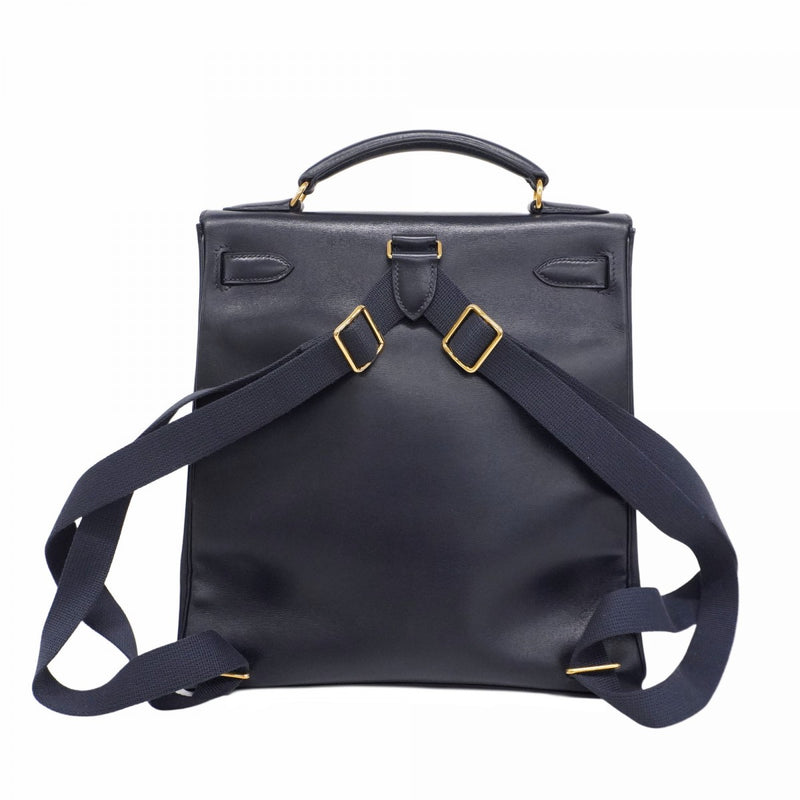【5he5345-h】エルメス リュック・デイパック ケリーアドGM ボックスカーフ ネイビー ゴールド金具 □C刻印【中古】レディース
