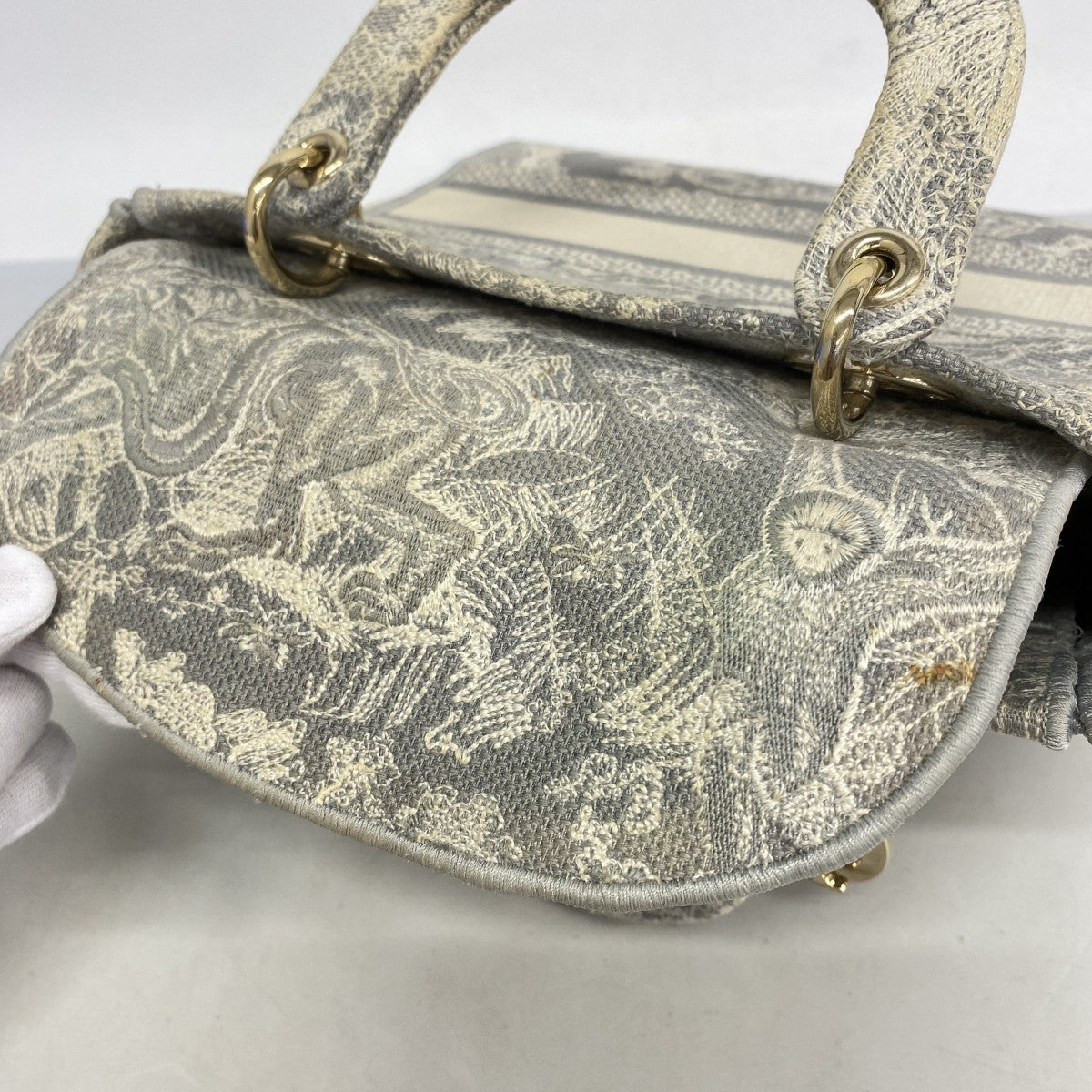 【5he5355-b-h】クリスチャンディオール ハンドバッグ レディディライト キャンバス グレー シャンパンゴールド金具【中古】レディース