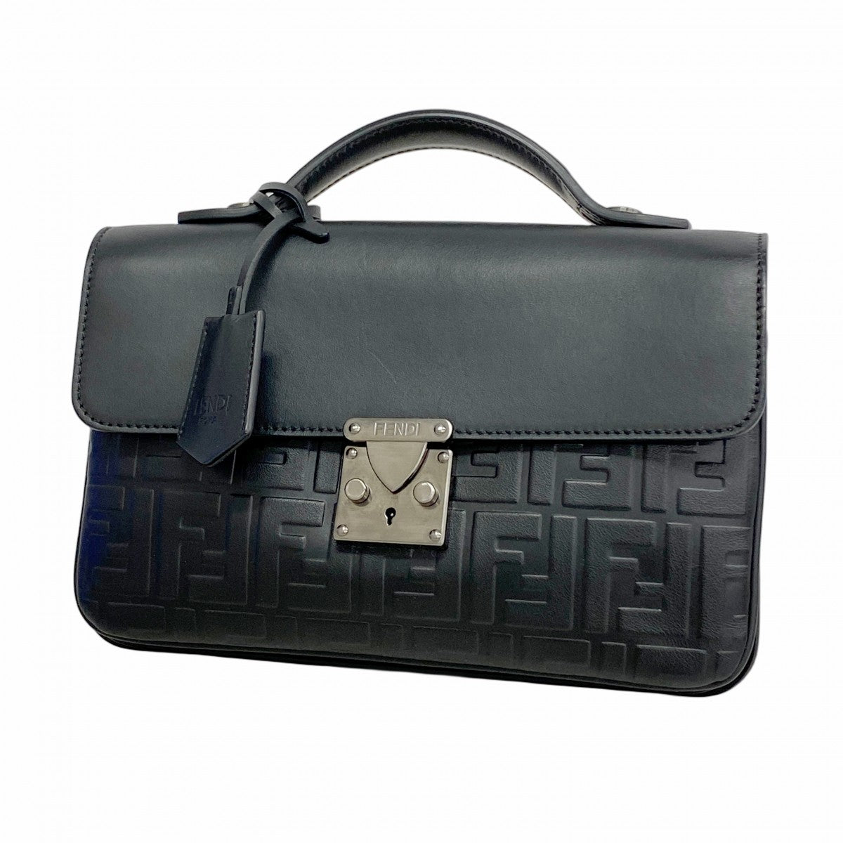 【5he5356-b-h】フェンディ ハンドバッグ ズッカ レザー ブラック シルバー金具【中古】メンズ