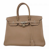★SALE【5he5370-h】エルメス ハンドバッグ バーキン35 トゴ エトゥープ シルバー金具 D刻印【中古】レディース