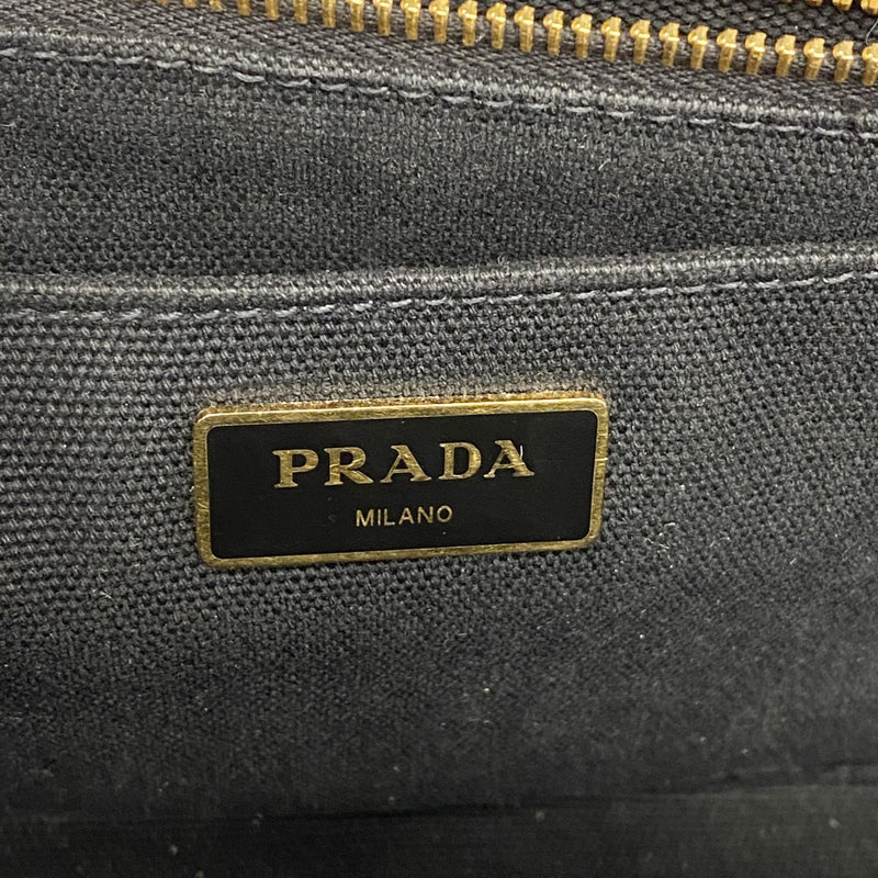 【5he5392-h】プラダ トートバッグ カナパ キャンバス ブラック ゴールド金具【中古】レディース