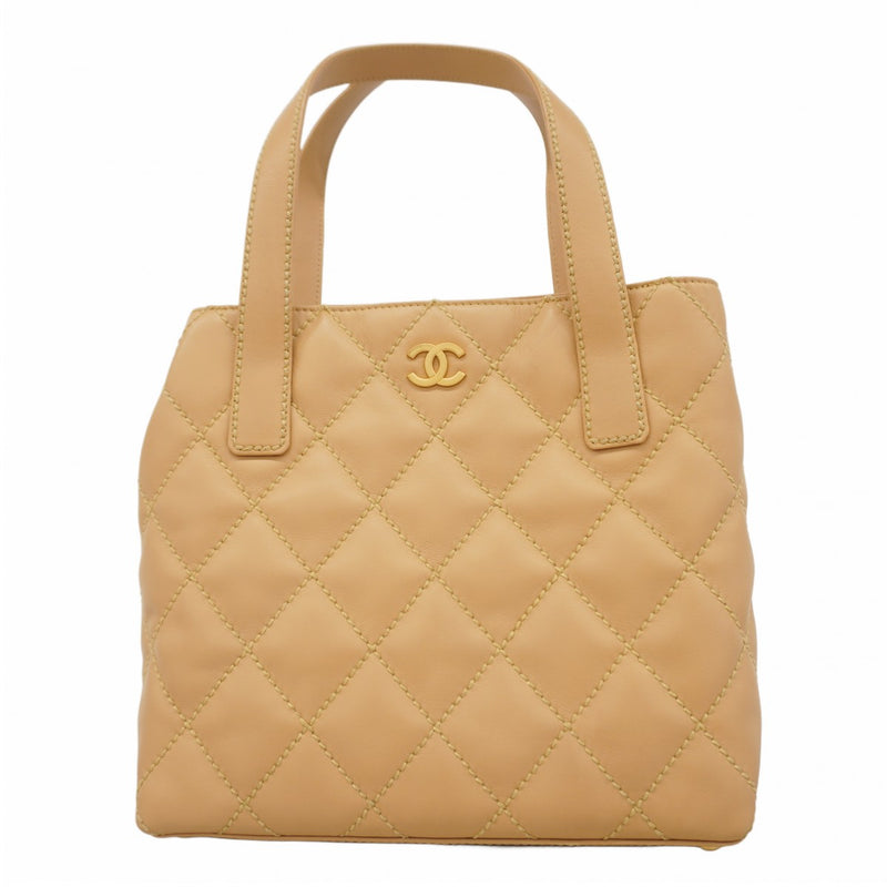【5he5426-h】シャネル ハンドバッグ ワイルドステッチ ラムスキン ブラウン ゴールド金具【中古】レディース
