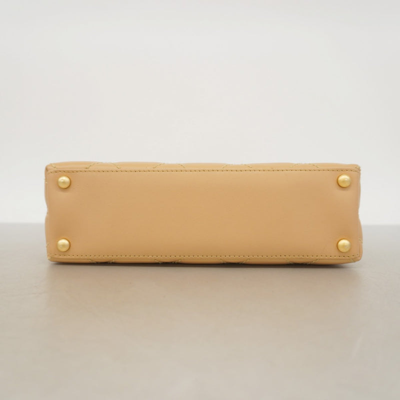 【5he5426-h】シャネル ハンドバッグ ワイルドステッチ ラムスキン ブラウン ゴールド金具【中古】レディース