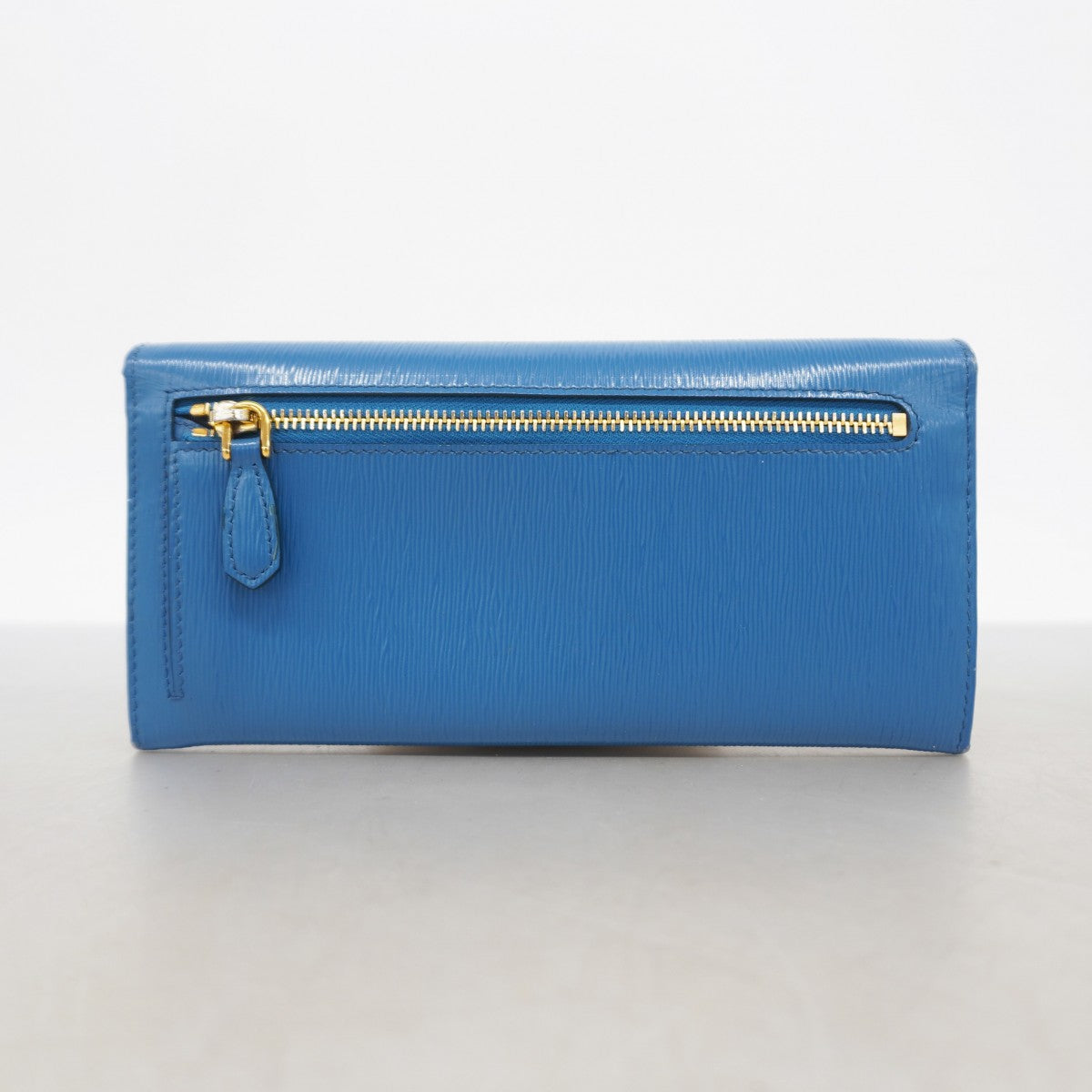 【5he5428-h】プラダ 長財布 レザー ブルー ゴールド金具【中古】レディース