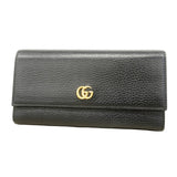 【5he5429-h】グッチ 長財布 GGマーモント 456116 レザー ブラック ゴールド金具【中古】レディース