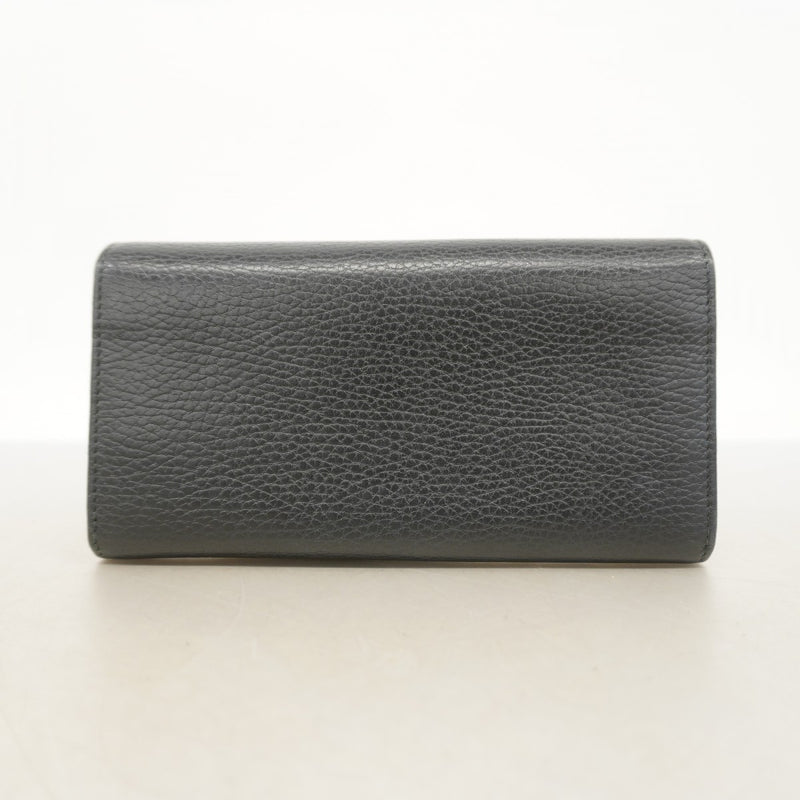 【5he5429-h】グッチ 長財布 GGマーモント 456116 レザー ブラック ゴールド金具【中古】レディース