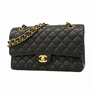 ★SALE【5he5436-h】シャネル ショルダーバッグ マトラッセ Wフラップ Wチェーン キャビアスキン ブラック ゴールド金具【中古】レディース