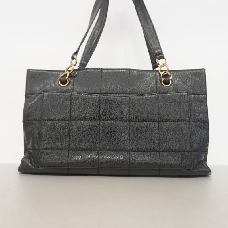 【5he5451-h】シャネル ショルダーバッグ チョコバー チェーンショルダー キャビアスキン ブラック ゴールド金具【中古】レディース